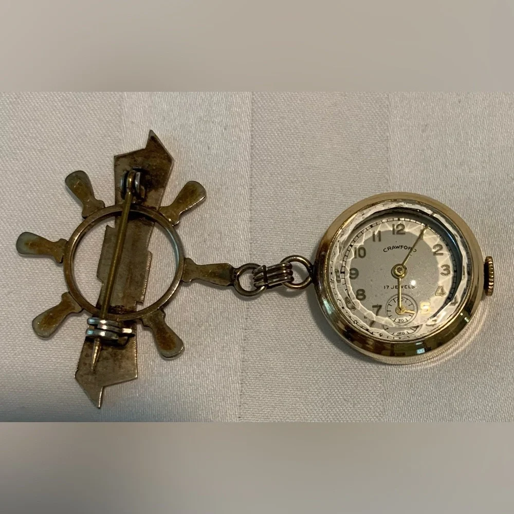 Vintage Crawford Lapel Pin 17 Jewels Watch (Working)